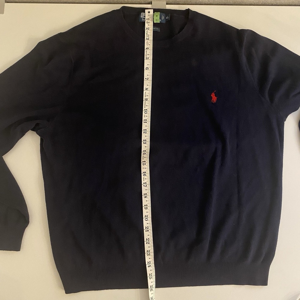 Vintage 90s‎ Men's Polo Ralph Lauren Pima Cotton Navy Blue Crewneck Sweater XL - Picture 7 of 11